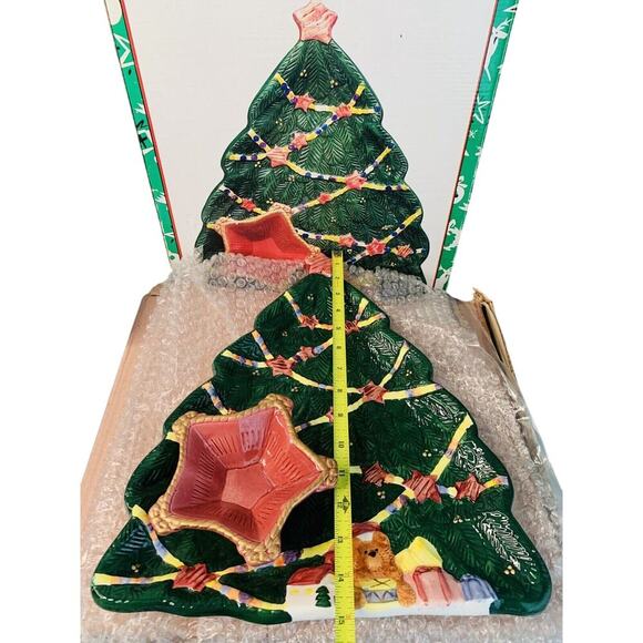 Vintage Chip Dip Platter World Bazaar’s Christmas Tree Condiments NIB New In Box - Picture 4 of 13